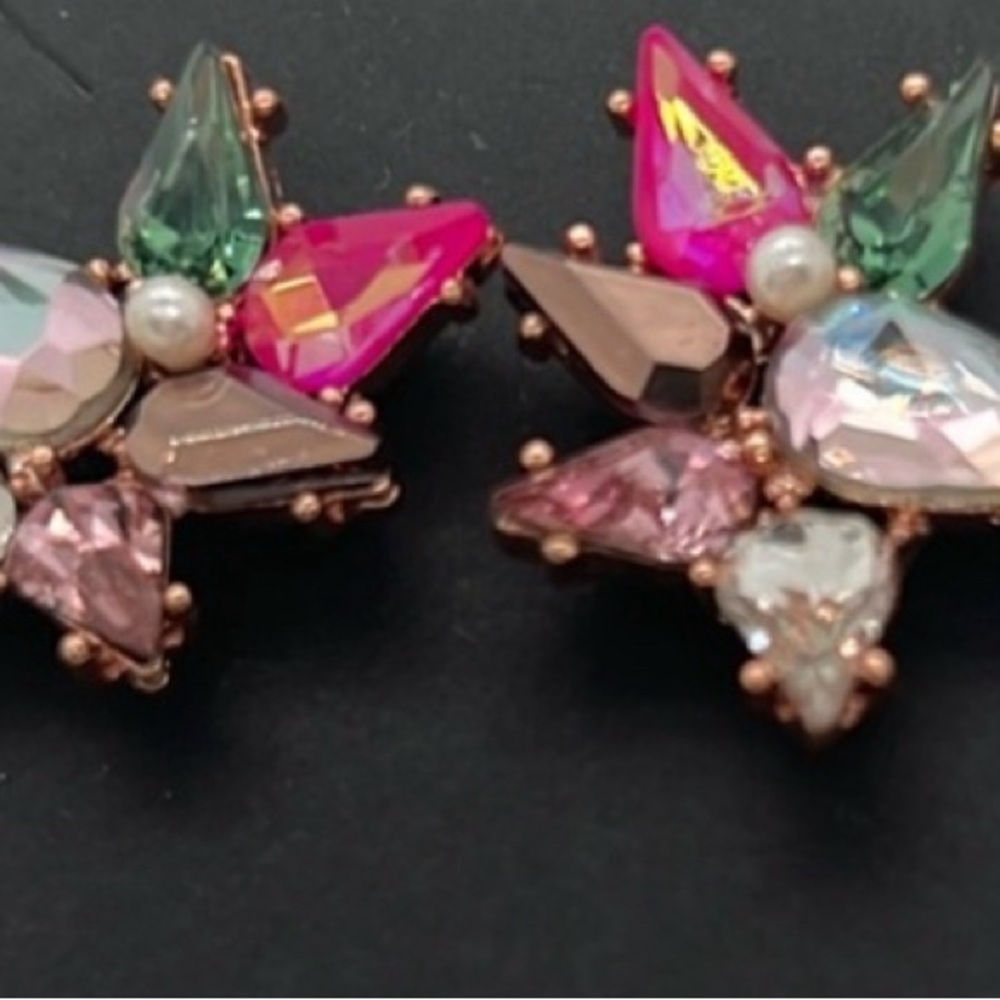 Betsy, Johnson, Gem and pearl earrings green pink white